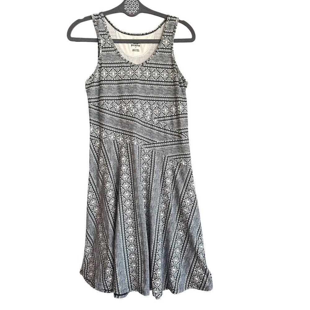 Prana Amelie Dress Small Black White Geometric Print Sleeveless Athleisure Tank